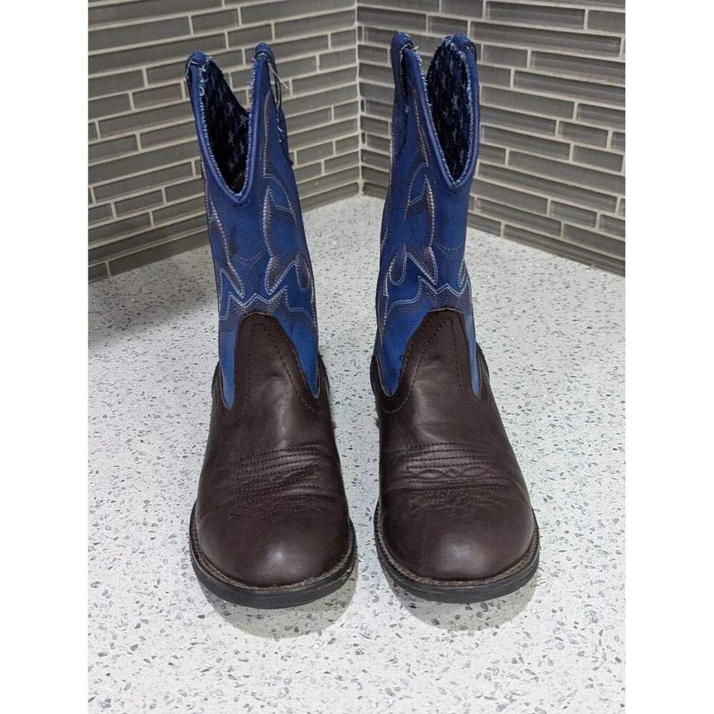 Roper Kids Lightning Light Up Lightup Western Boots Blue Brown Boys Youth Size 2